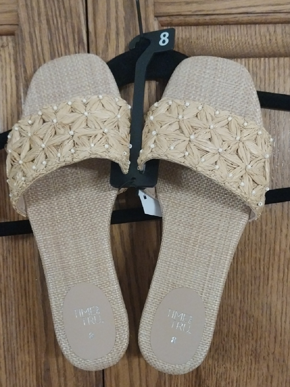 Raffia Flat‎ Slide Sandals NWT Women's Size 8M & 9M Tan Coquette Embellished